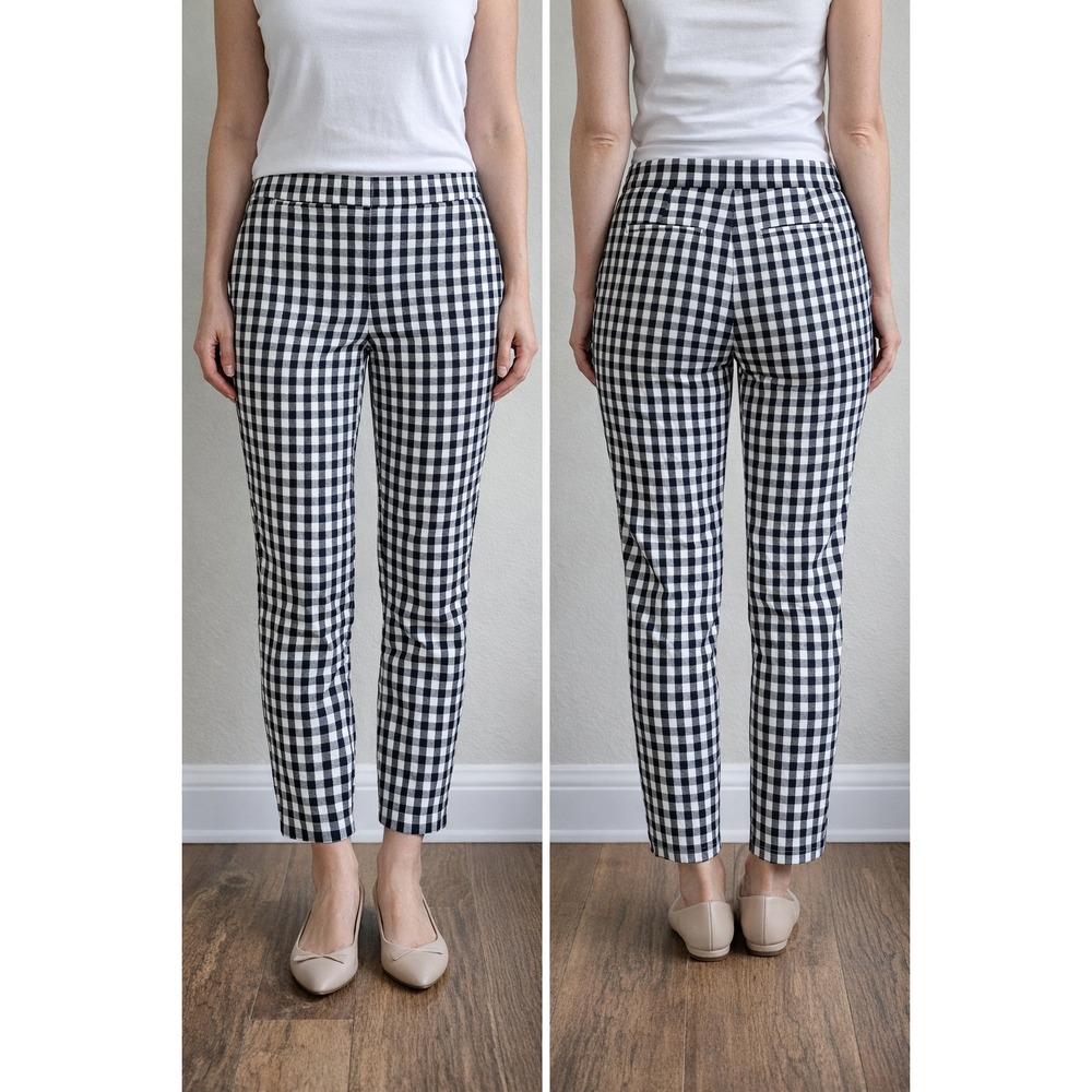 Talbots Chatham Ankle Pants Womens 4 Black White Gingham Check Side Zip Slim Leg